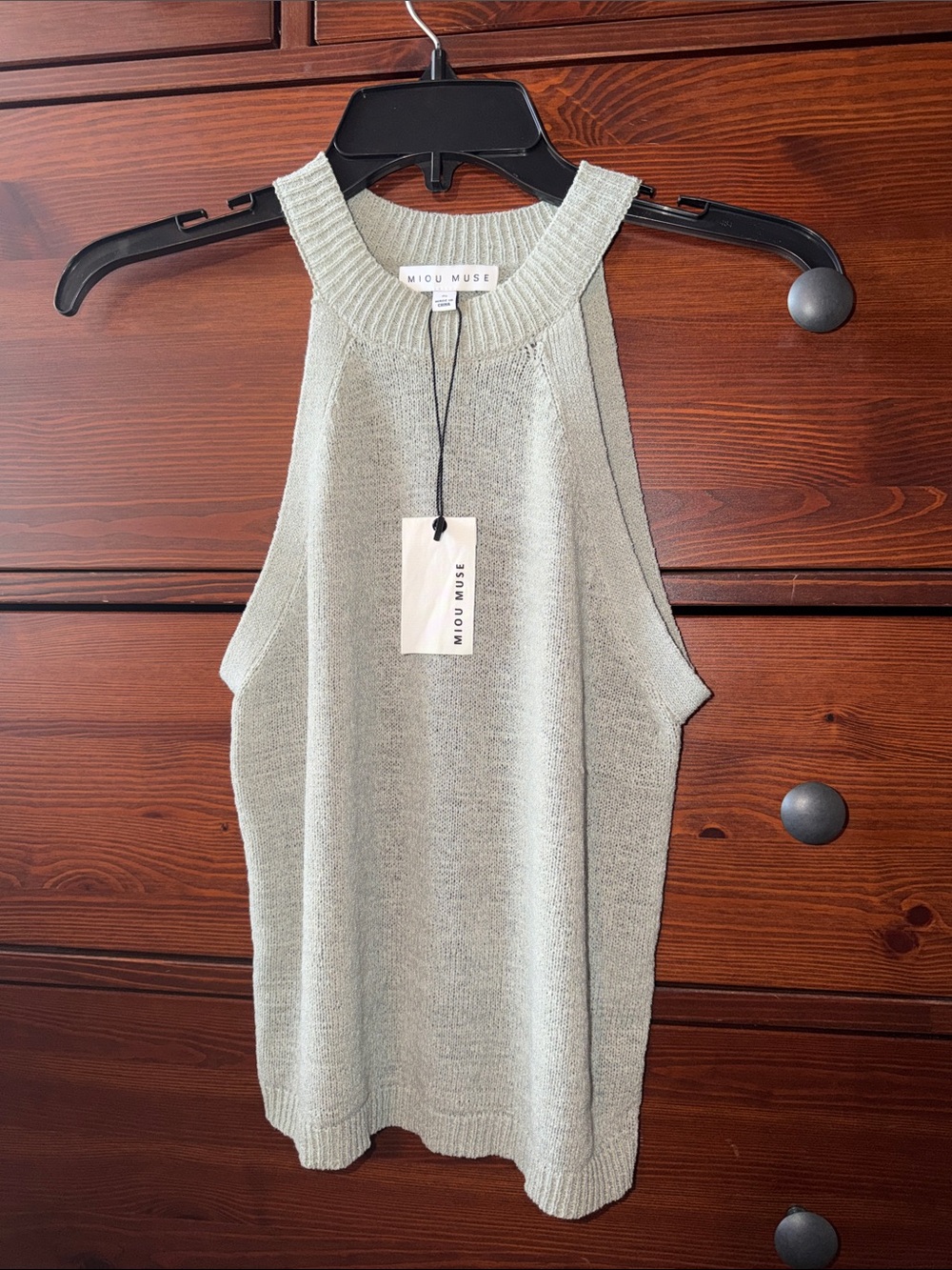 Miou Muse Sage Green Ribbed Halter Knit Tank Size S NWT